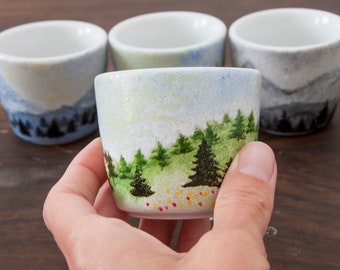 Hand Painted Espresso Cup, Gift for Climbers, Hikers and Nature Lovers
