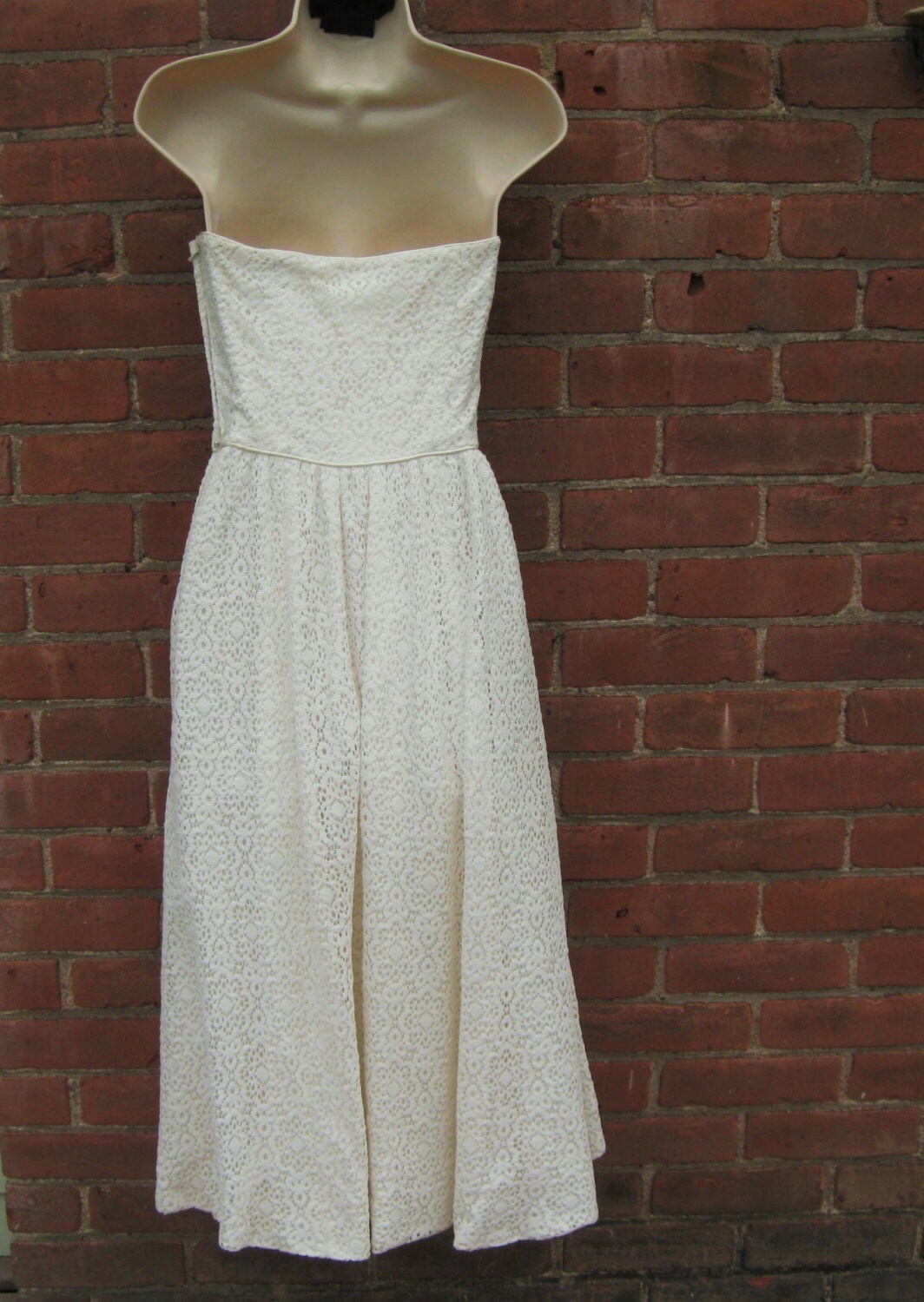 Vintage 1950's White Cotton Lace Illusion Strapless Dress | Etsy