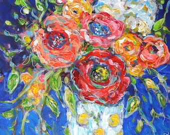Original, modern, colorful floral painting: Festive Flowers