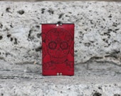 Handmade leather notepad cover with skull and flowers - Calavera