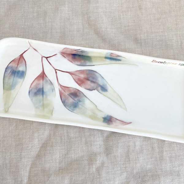 Flora long platter, Eucalyptus blue