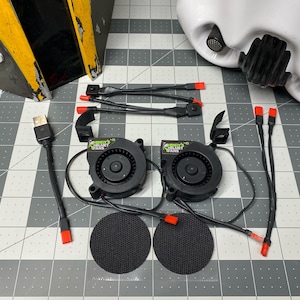 Dual Modular Ball Bearing 4500rpm Fan Kit with 2 switches for mounting in a helmet / mask for trooping / cosplay.