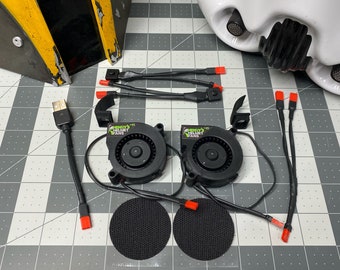 Dual Modular Ball Bearing 4500rpm Fan Kit with 2 switches for mounting in a helmet / mask for trooping / cosplay.