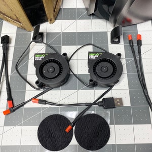 Dual Modular Ball Bearing 4500rpm Fan Kit with single switch for mounting in a helmet / mask for trooping / cosplay.