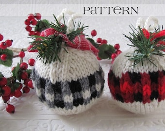 Buffalo Plaid Christmas Ornament -  Knitting Pattern - Pdf - Instant Download