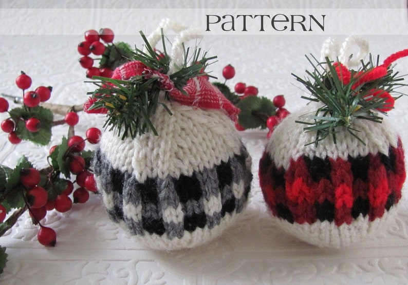 Buffalo Plaid Christmas Ornament Knitting Pattern Pdf Instant Download image 1