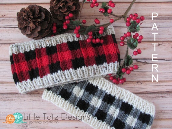 Buffalo Plaid Ear Warmer - Knitting Pattern - 2 Sizes - Pdf  display picture 1