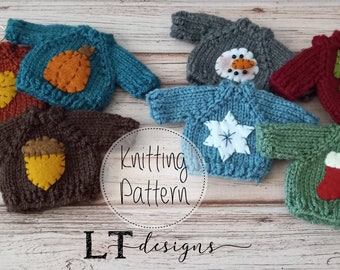 Sweater Ornament - Felt Appliques - Knitting Pattern, knit in the round, DK yarn,  PDF file - Instant Download