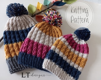 Yardley knit hat Pattern - 3 sizes - Worsted Weight Yarn - PDF pattern - Instant Download - Knit in the round