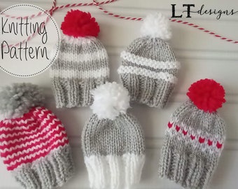 Knit Little Hat Ornament Pattern: 5 Styles, DK Yarn (PDF Pattern)