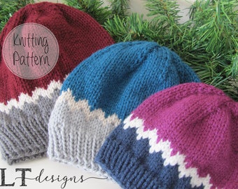 Chevron Stripe knit hat Pattern - 3 sizes - Worsted Weight Yarn - PDF pattern - Instant Download - Knit in the round