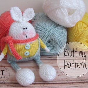 Riley Rabbit Knitting pattern, Soft knit toy, Tutorial, Knitting Pattern, knit in the round, DK yarn, PDF file Instant Download image 1