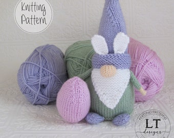 Bunny Gnome and Easter Egg pattern, Soft knit toy, Tutorial,  Knitting Pattern, knit in the round, DK yarn,  PDF file - Instant Download