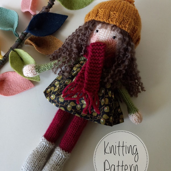 Autumn Doll knitting pattern, Soft knit toy, Tutorial,  Knitting Pattern, knit in the round, DK yarn,  PDF file - Instant Download