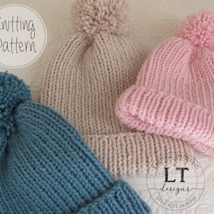 RIB Knit Hat PATTERN - 3 Sizes - Adult, Child and Toddler - PDF File  Knitting Pattern - knit in the round - easy knit - Worsted Weight Yarn