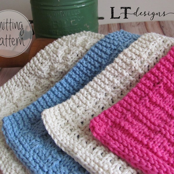Farmhouse Dishcloths/ KNITTING PATTERN/Set of 4/Dishcloth/ Worsted Weight Cotton Yarn/ Easy to knit/Instant download/PDF Download