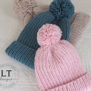 RIB Knit Hat PATTERN - 3 Sizes - Adult, Child and Toddler - PDF File