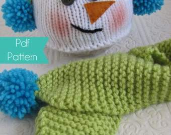 Snowman Hat and Scarf Set -  Knitting Pattern - 3 sizes