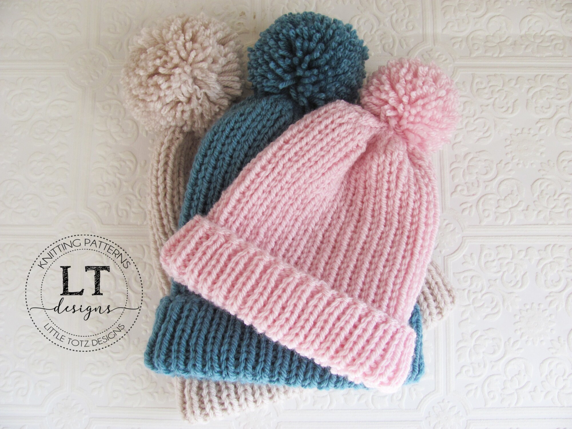 RIB Knit Hat PATTERN - 3 Sizes - Adult, Child and Toddler - PDF File ...
