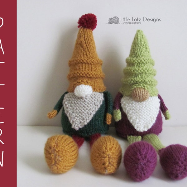 Shelf Sitter Gnome pattern, Soft knit toy, Tutorial,  Knitting Pattern, knit in the round, DK yarn,  PDF file - Instant Download
