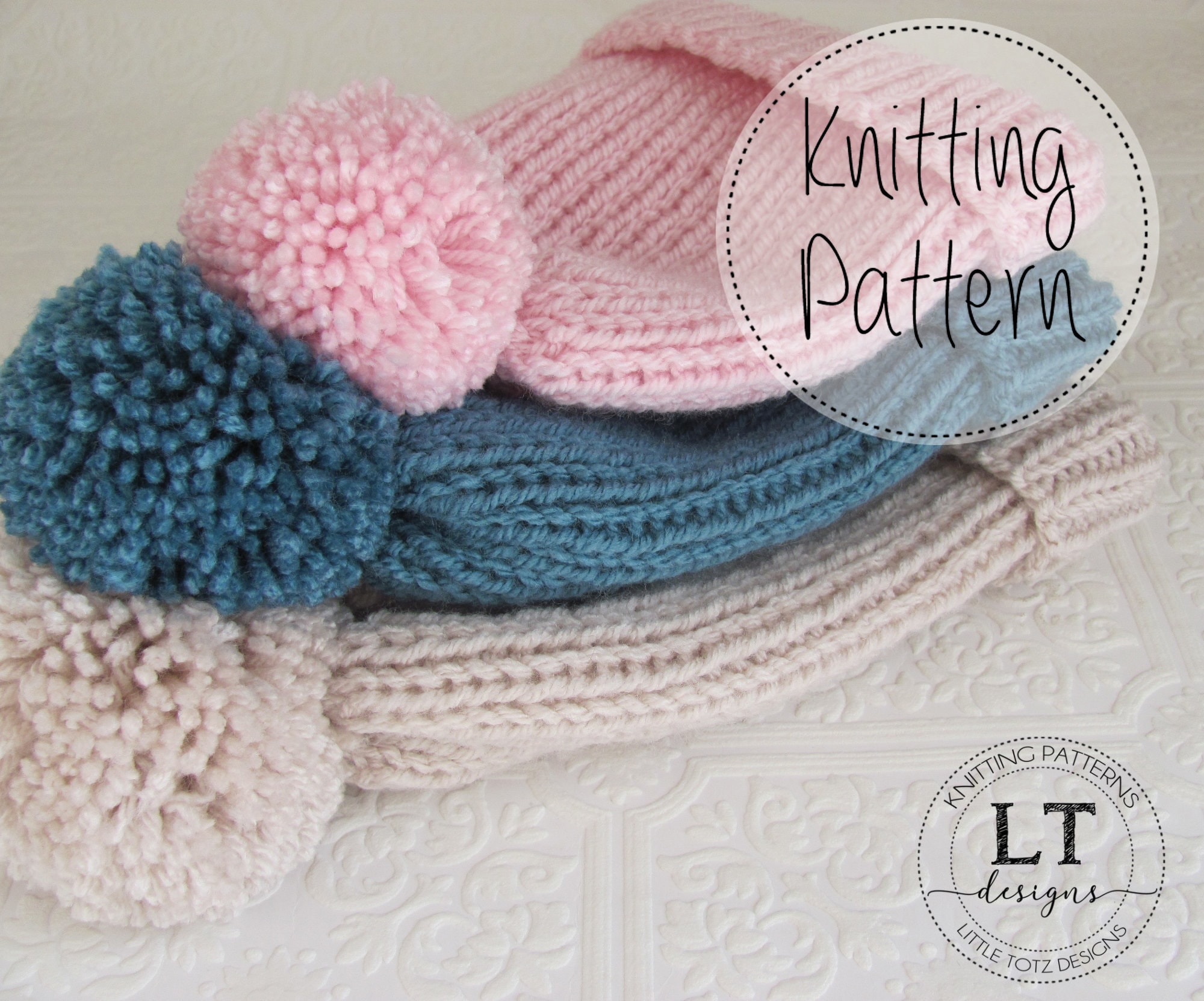 RIB Knit Hat PATTERN - 3 Sizes - Adult, Child and Toddler - PDF File ...