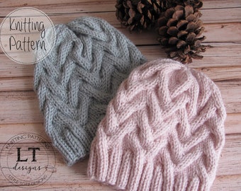 The Flora Cable knit hat Pattern - Adult size - Worsted Weight Yarn - PDF pattern - Instant Download - Cable - Knit in the round