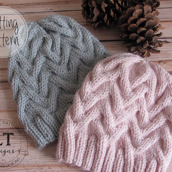 The Flora Cable knit hat Pattern - Adult size - Worsted Weight Yarn - PDF pattern - Instant Download - Cable - Knit in the round