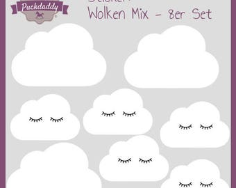 3er Set Puckdaddy Sticker graue Wolken Augen groß