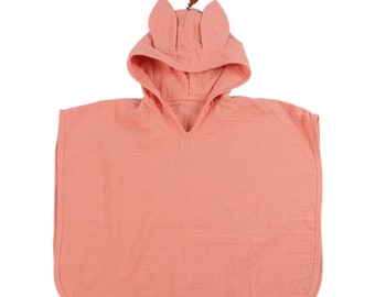 Poncho de bain en mousseline Sanna, poncho de bain bébé avec capuche oreilles en corail