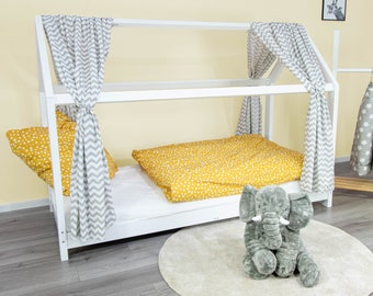 Puckdaddy rideau de lit maison Svea 146 x 298 cm lot de 2 ciel de lit en tissu à motif chevrons blanc