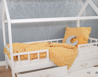Puckdaddy Hausbett Carlotta 200x90 cm Kinder Bett aus Holz in Weiß abnehmbarer Rausfallschutz