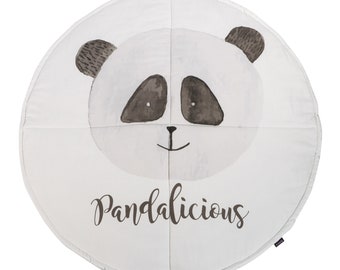 Tapis de jeu Puckdaddy Vala, rond 115 cm, motif ours panda, blanc/gris