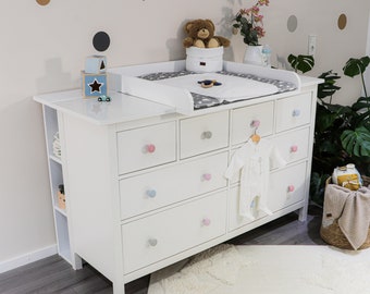 Puckdaddy Wickelaufsatz Levi 160x11x80 cm aus Holz in Weiß für IKEA Hemnes Kommoden