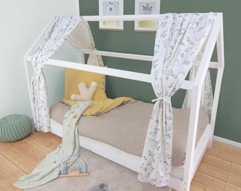 Puckdaddy rideau de lit maison Flora 146 x 298 cm ensemble de 2 baldaquins en tissu avec motif branche en vert