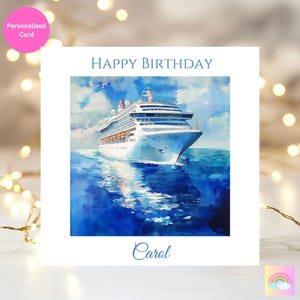 Personalized Watercolor Cruise Ship Birthday Card