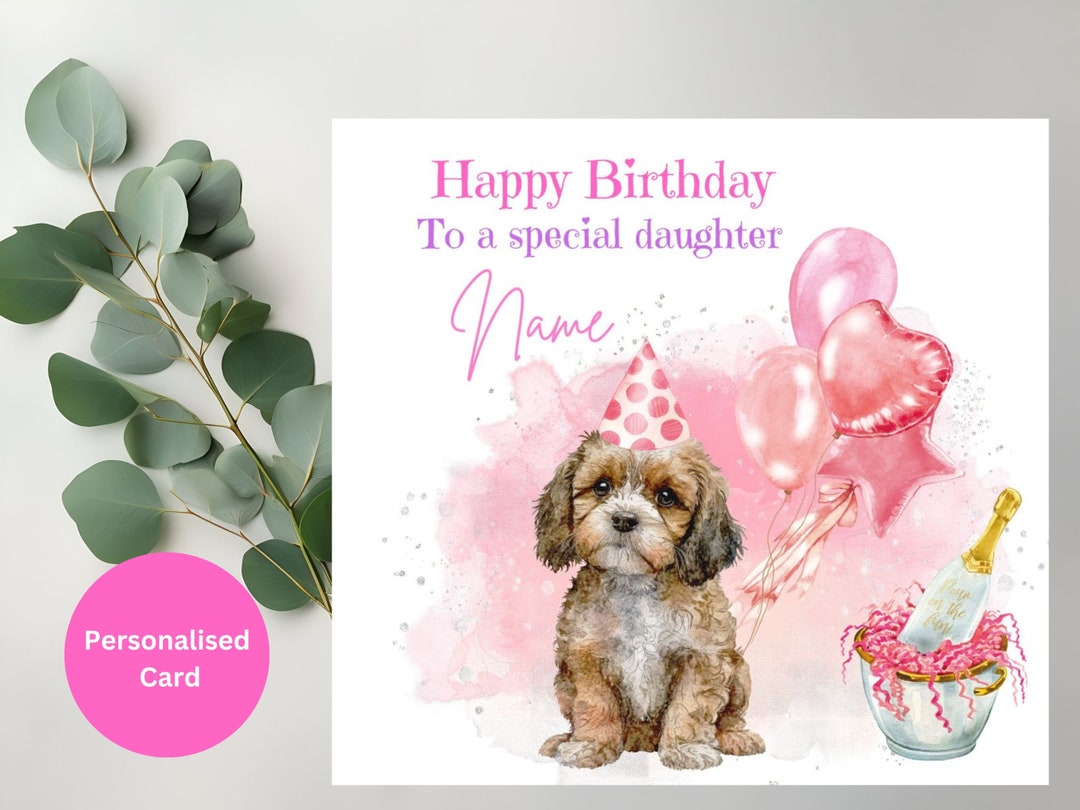 Personalized Cavapoo Birthday Card – Puppy With Balloons - Etsy UK