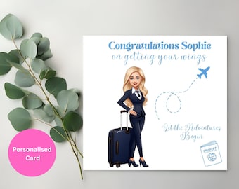 Personalised Congratulations Cabin Crew card - Blonde Haired crew member card