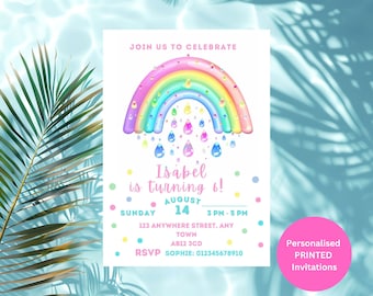 Personalized Pastel Rainbow Birthday Party Invitations (Printed)