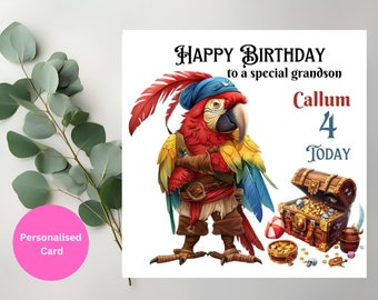 Personalised Cartoon Pirate Parrot Birthday Card - Pirate Parrot Scene Birthday Card