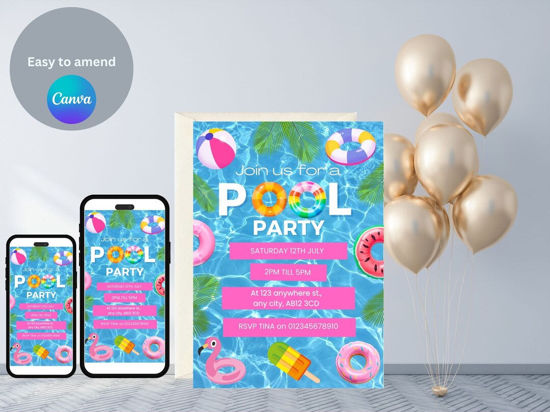 Pool Party Invitation Template: Editable Canva Design (digital Download ...