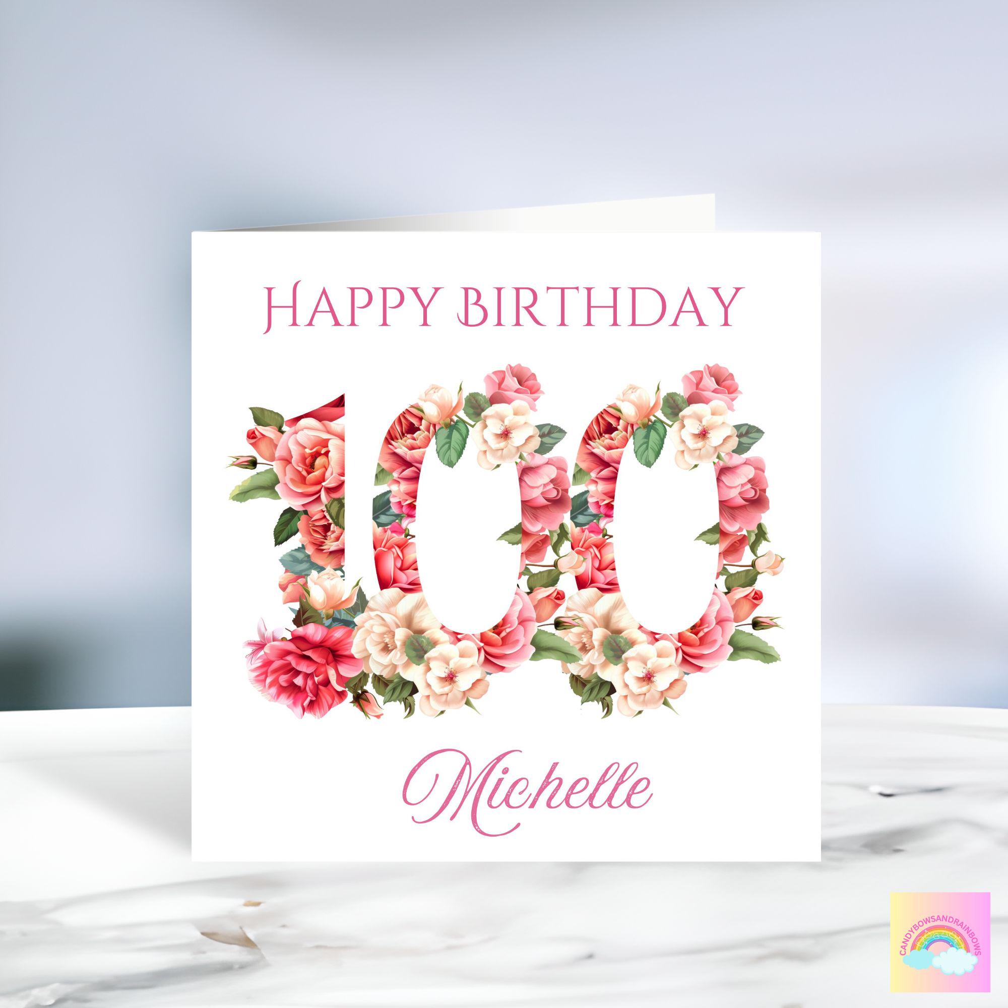 Personalized Floral 100th Birthday Card - Etsy UK