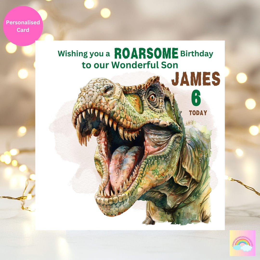 Rex Racer Birthday Personalized T-rex Birthday Card: Watercolor Dinosaur, Name & Age - Etsy