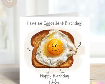 Personalized Fried Egg Birthday Card – Cartoon Foodie Greeting Card
