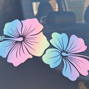 Hibiscus Flowers Waterproof Decal Car Bumper, Wall or Window Sticker. High quality window sticker - Tropical Hawaian theme decal sticker