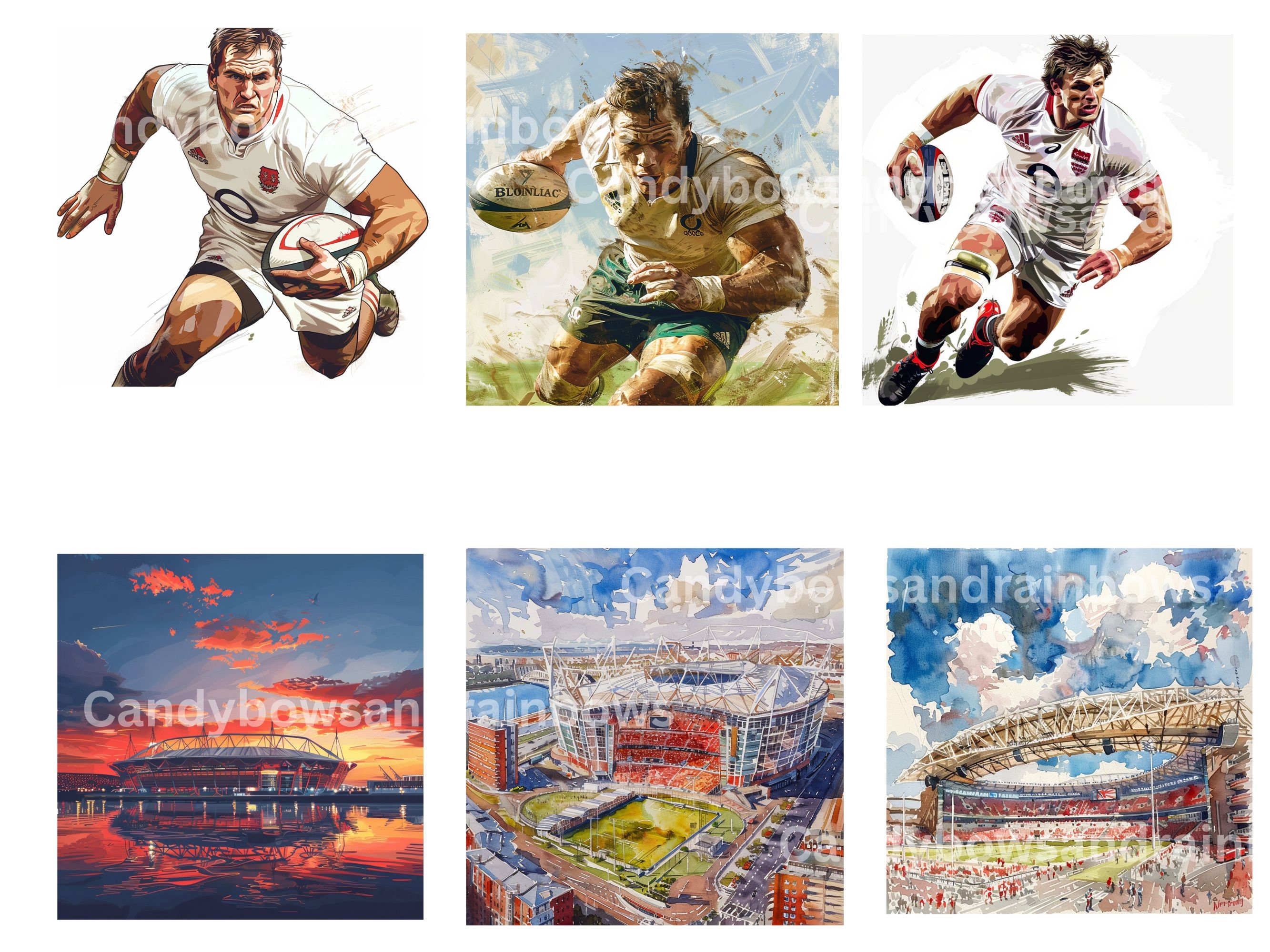 Rugby Players & Stadium Clipart: Colorful PNG Graphics (commercial Use ...
