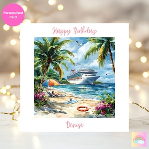 Personalized Cruise Ship Birthday Card: Tropical Holiday