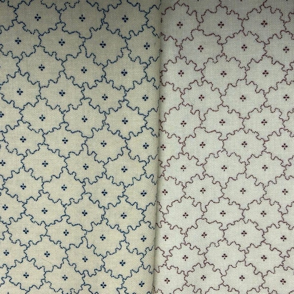 2 Yard Winterthur Museum Shirting Fabrics by Andover - Cream / Red & Beige / Blue - 1 Yard of Each - Cotton Quilting Fabric