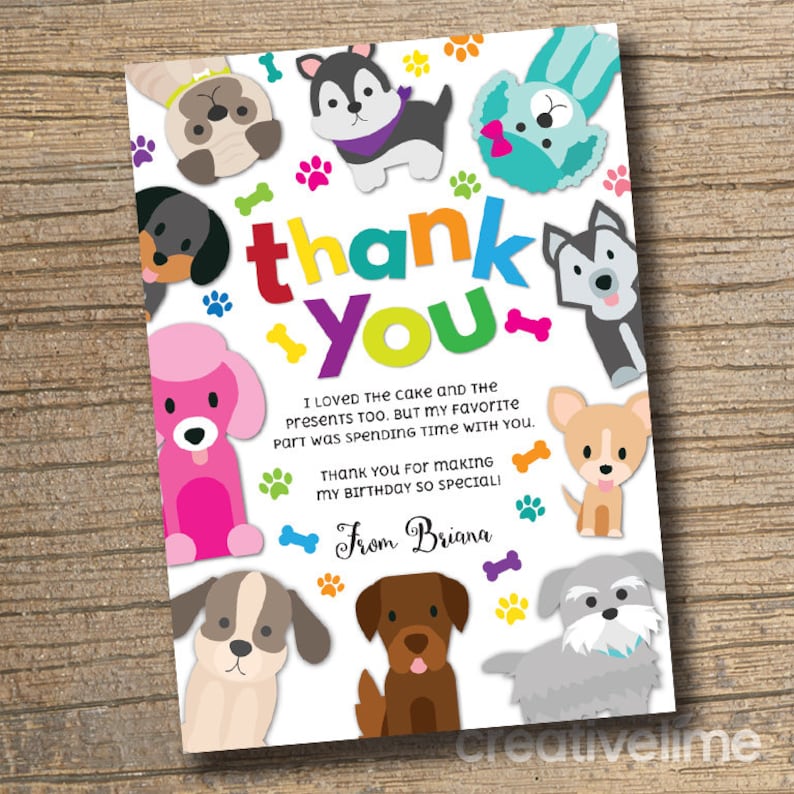 PRINTABLE Puppy Party Thank You Card Pet Adoption Birthday Etsy