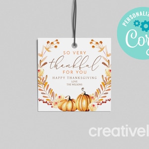 Printable So Very Thankful For You Gift Tag, Fall Autumn Favor Tag Happy Thanksgiving Tag Thanksgiving Pumpkin Tag EDITABLE INSTANT DOWNLOAD