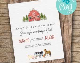 Farm Animals Birthday Invitation: Barnyard Party, Editable Template (INSTANT DOWNLOAD)
